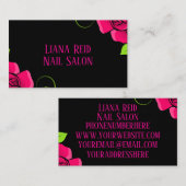 Zwart en roze visitekaartje met bloemen (Voorkant / Achterkant)