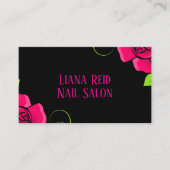 Zwart en roze visitekaartje met bloemen (Voorkant)