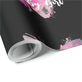 Zwart en Roze Vlinder Oh Baby Meisje Cadeaupapier (Rol Hoek)