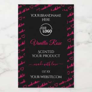 Zwart en Roze Word Cloud Productlabels met Logo Voedselcontainer Etiket