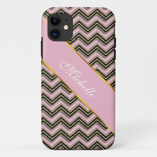 Zwart en roze zigzagpatroon Case-Mate iPhone case (Achterkant)