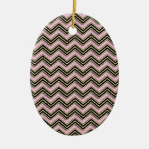 Zwart en roze zigzagpatroon keramisch ornament