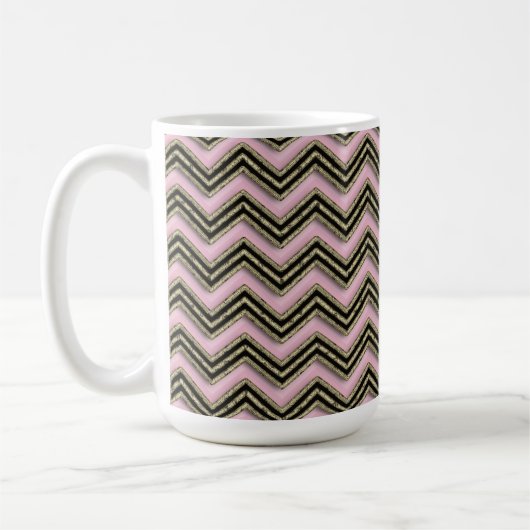 Zwart en roze zigzagpatroon koffiemok (Links)