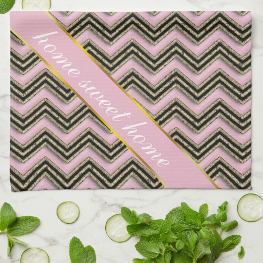 Zwart en roze zigzagpatroon theedoek (Gevouwen)