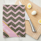 Zwart en roze zigzagpatroon theedoek (Quarter Fold)