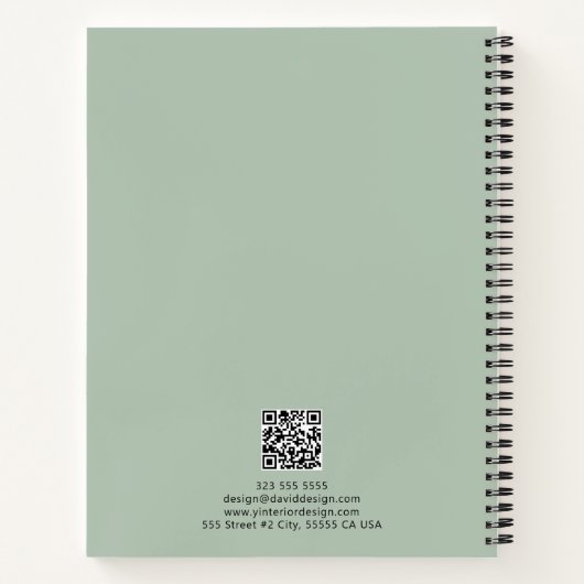 Zwart en Sage Groen Eenvoudig Interieurontwerp Log Notitieboek (Achterkant)