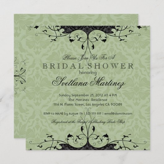 Zwart en Sage-groen elegant Vrijgezellenfeest uitn Kaart (Voorkant / Achterkant)