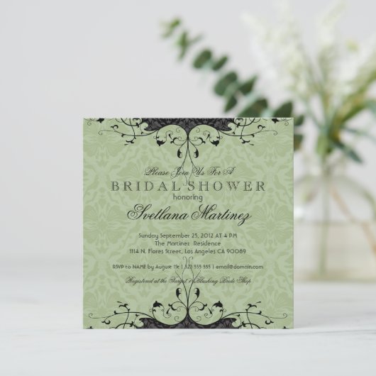 Zwart en Sage-groen elegant Vrijgezellenfeest uitn Kaart (Staand voorkant)