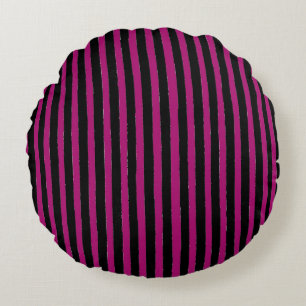 Zwart en Schokkend Roze Strepenpatroon Rond Kussen