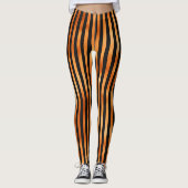 Zwart en schuin koper Sinaasappel gestreept Leggings (Voorkant)