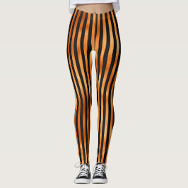 Zwart en schuin koper Sinaasappel gestreept Leggings