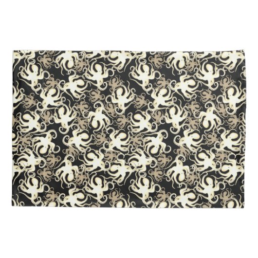 Zwart en sepia Herhalend Motief | Octopuspatroon Kussensloop (Achterkant)