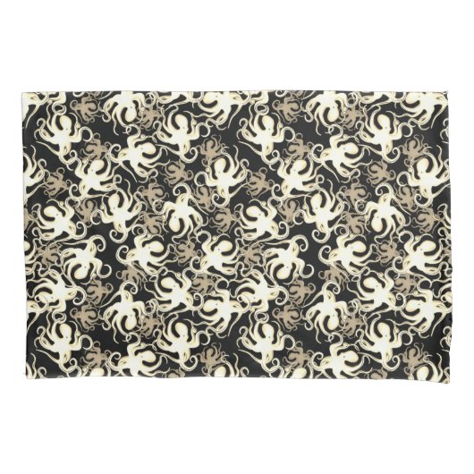 Zwart en sepia Herhalend Motief | Octopuspatroon Kussensloop (Voorkant)