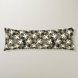 Zwart en sepia Herhalend Motief | Octopuspatroon Lichaamskussen