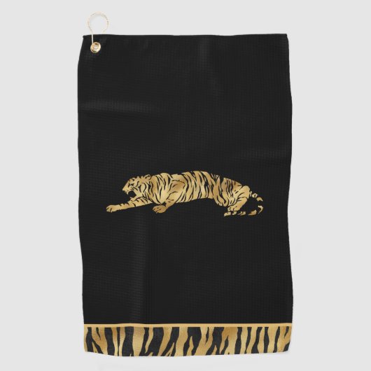 Zwart en Shimmery Gold-gepersonaliseerde Golfhandd Golfhanddoek (Voorkant)