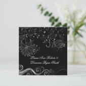 Zwart en sierlijk zilveren bloemenslingers na de b kaart (Staand voorkant)