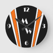 Zwart en Sinaasappel Art Deco Design Monogrammed Ronde Klok (Voorkant)