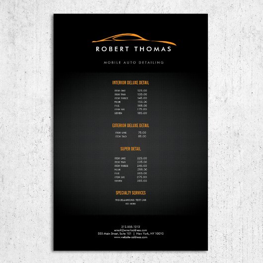 Zwart en Sinaasappel Auto Detailing, Auto Repair Flyer