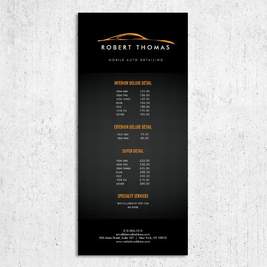 Zwart en Sinaasappel Auto Detailing, Auto Repair Reclamekaart