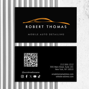 Zwart en Sinaasappel Auto Detailing QR Code Visitekaartje