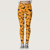 Zwart en Sinaasappel Bats Halloween Kostuum Leggings (Voorkant)