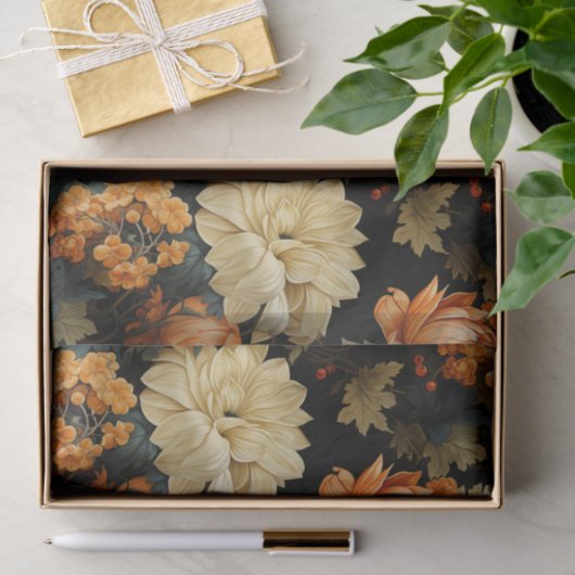 Zwart en Sinaasappel Bloemen Tissuepapier (Geschenk)