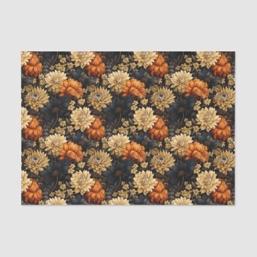 Zwart en Sinaasappel Bloemen Tissuepapier (Voorkant)