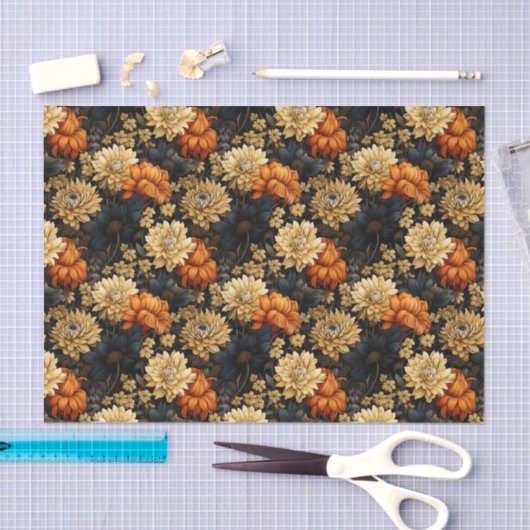 Zwart en Sinaasappel Bloemen Tissuepapier (Craft)
