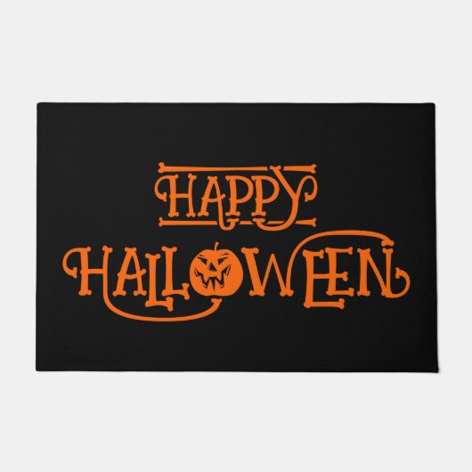 Zwart en Sinaasappel Bony Happy Halloween Deurmat (Voorkant)