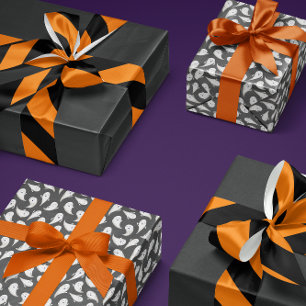 Zwart en Sinaasappel brede streep Satijnen Lint