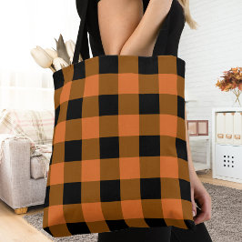 Zwart en Sinaasappel Buffalo Plaid Herfst Herfst Tote Bag