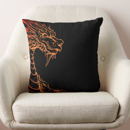 Zwart en Sinaasappel Dragon Print Sierkussen