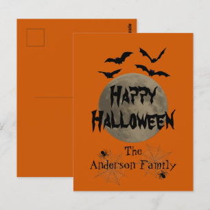 Zwart en Sinaasappel eng Spooky Happy Halloween Briefkaart