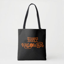 Zwart en Sinaasappel Happy Halloween Bony Typograf