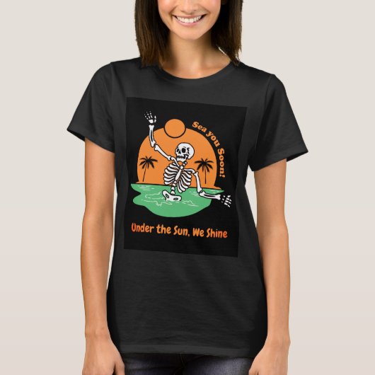 Zwart en Sinaasappel Illustratie Zomerschedel T-Sh T-shirt (Voorkant)