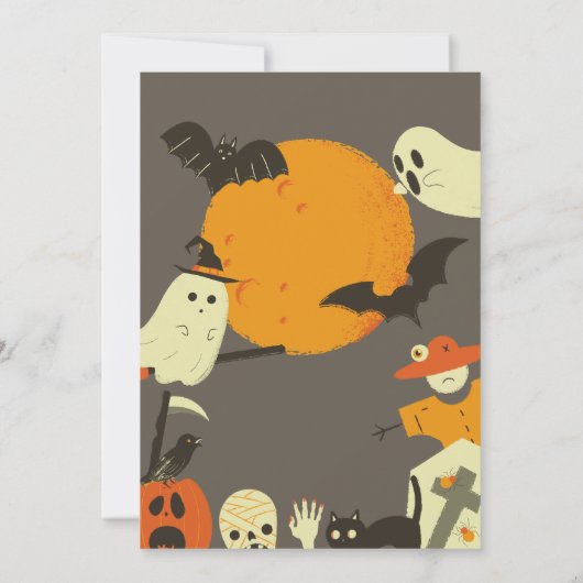 Zwart en Sinaasappel Modern Halloween Party Kaart (Achterkant)