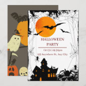 Zwart en Sinaasappel Modern Halloween Party Kaart (Voorkant / Achterkant)