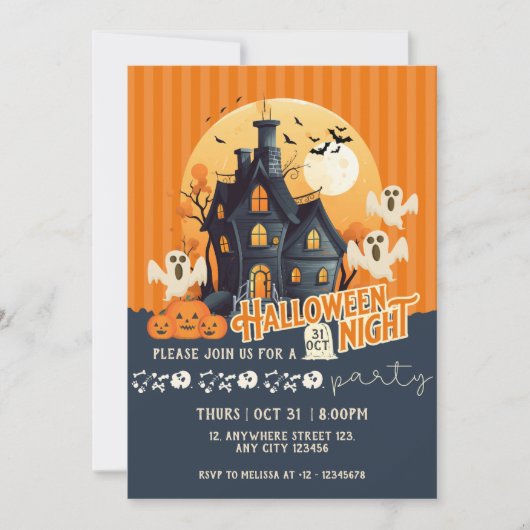 Zwart en Sinaasappel Modern Haunted House Hallowee Kaart (Voorkant)