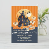 Zwart en Sinaasappel Modern Haunted House Hallowee Kaart (Staand voorkant)