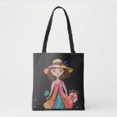 Zwart en Sinaasappel - Original Whimsy Girl Tote Bag (Voorkant)