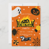 Zwart en Sinaasappel Speelse Illustratieve Hallowe Kaart (Voorkant)
