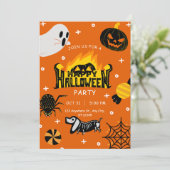 Zwart en Sinaasappel Speelse Illustratieve Hallowe Kaart (Staand voorkant)