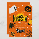 Zwart en Sinaasappel Speelse Illustratieve Hallowe Kaart (Voorkant / Achterkant)