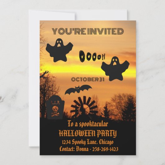 Zwart en Sinaasappel Spooky Halloween Night Kaart (Voorkant)