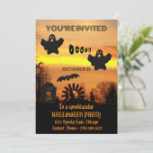 Zwart en Sinaasappel Spooky Halloween Night Kaart (Staand voorkant)