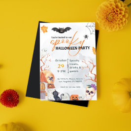 Zwart en sinaasappel Spooky Halloween Party Invita Kaart