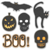Zwart en Sinaasappel Spooky Leuke Halloween Felt L Sticker (Voorkant)