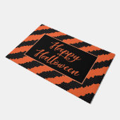 Zwart en Sinaasappel Stripe Fun Happy Halloween Deurmat (Schuin)