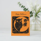 Zwart en sinaasappel uil blij Halloween bladwijzer Feestdagenkaart (Staand voorkant)