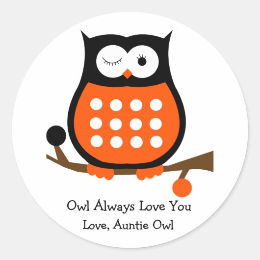 Zwart en Sinaasappel Uil Sticker (Voorkant)